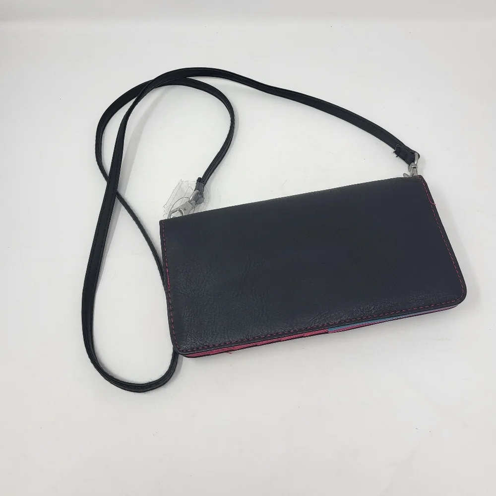 Skechers Crossbody Detachable Straps Credit Card Holder Zip Pouch New Black